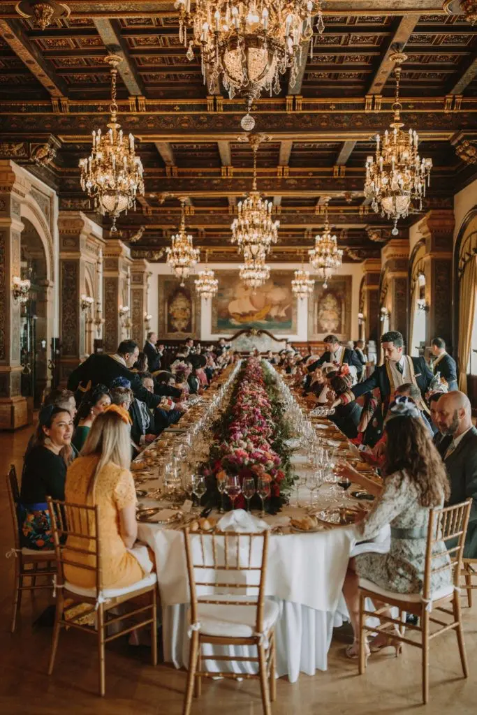 In 2019, the dinner for 100 following the marriage of Tessa Mugica — formally Teresa Mugica Montana, Baroness of Essendine — and Robert Montana in Seville, Spain, was held at Hotel Alfonso XIII, a historic landmark of ornate, neo-Moorish design. (Photo by Ernesto Villalba)