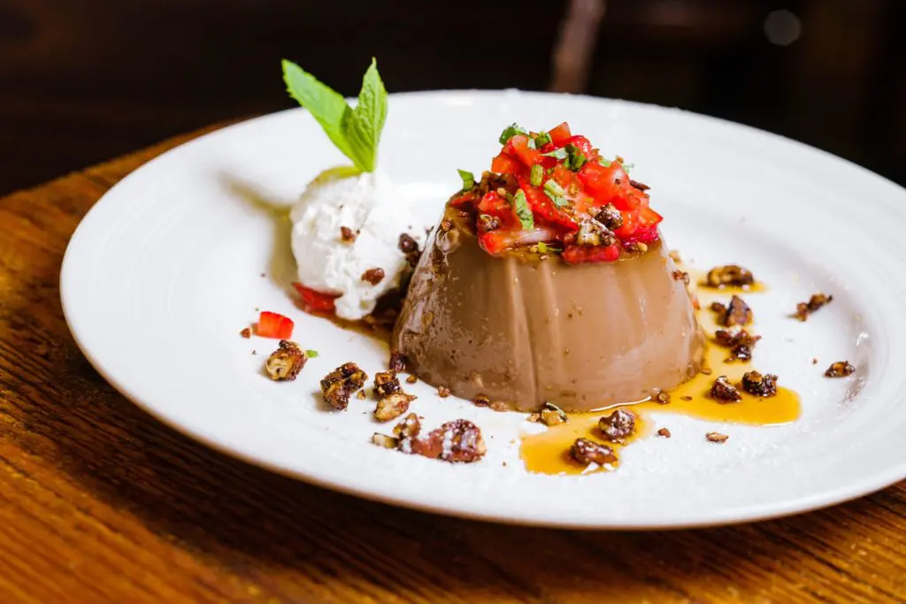 A chocolate flan is on the dessert menu at Primo's.
