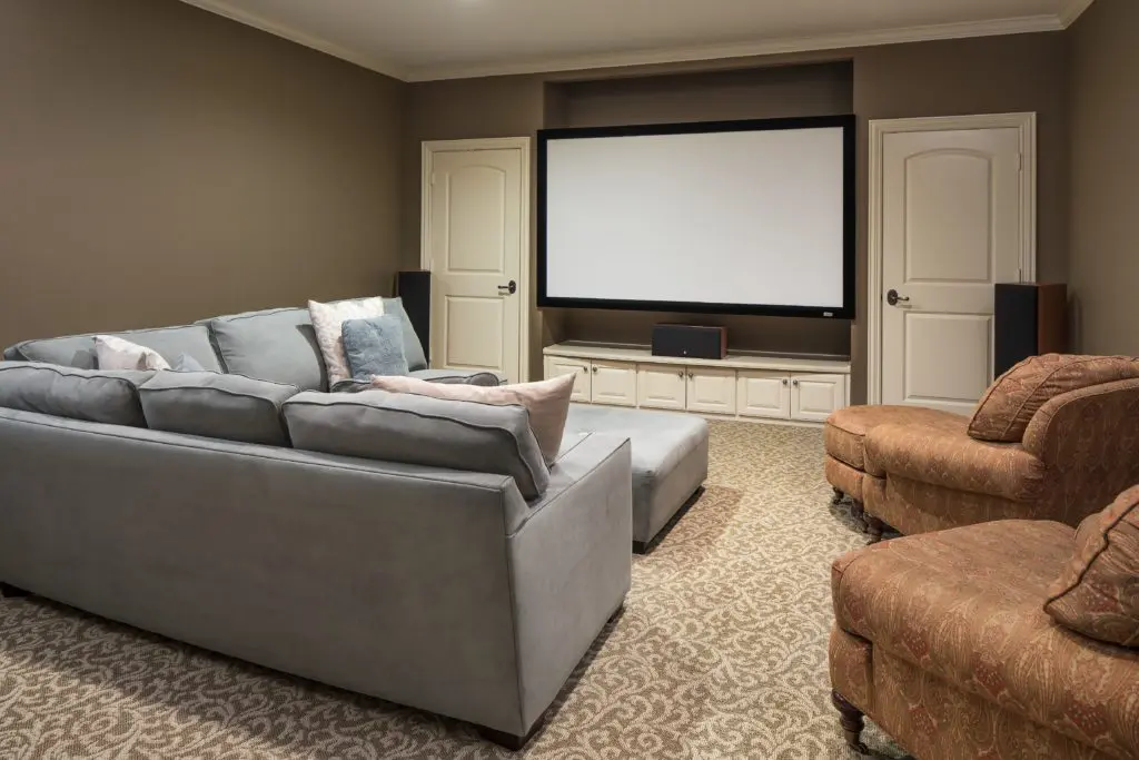The media room is the perfect place to kick back. 