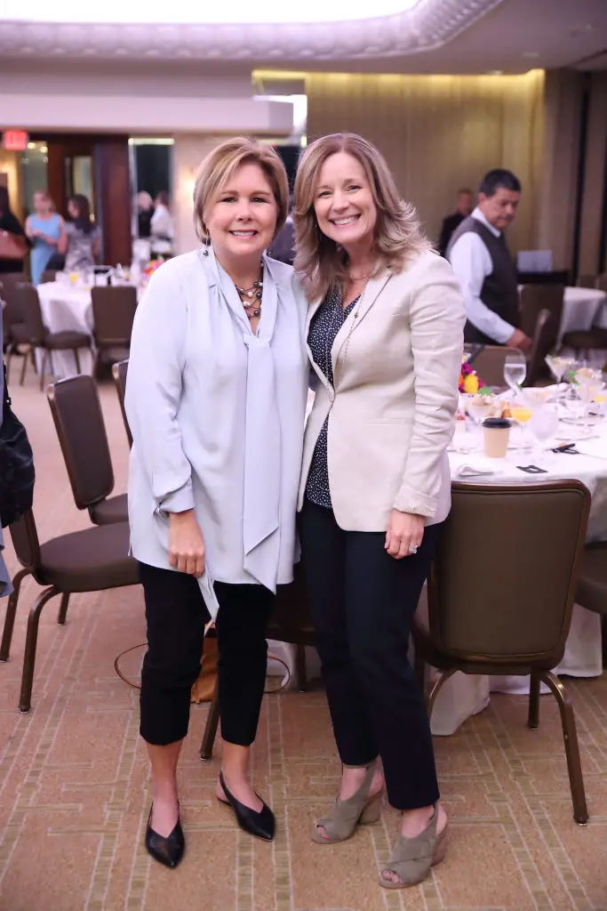 Clare Sullivan Jackson, Pam Jesse at Dress for Success Houston Corporate Guild Power Breakfast. (Photo by Quy Tran)