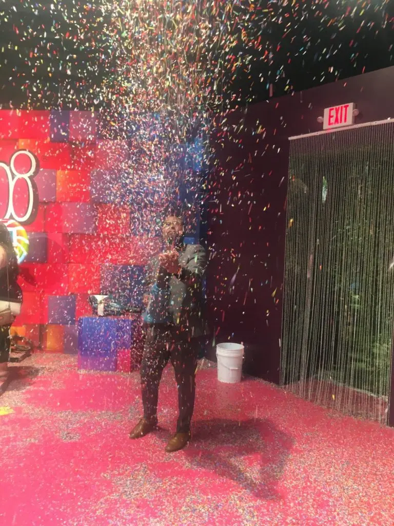 It's not just coming from the unicorn pig butts — there are confetti cannons, too. 
