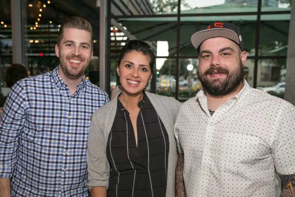 Justin King, Linda Salines, Craig Hlavaty at the Original Ninfa's Uptown opening night. (Photo by Emily Jaschke)