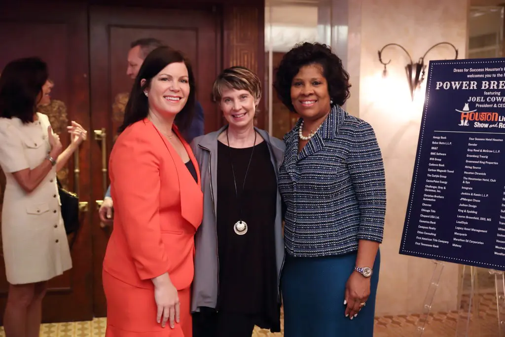 Lauren Levicki Courville, Tammy Cowley, Diedra Fontaine at Dress for Success Houston Corporate Guild Power Breakfast. (Photo by Quy Tran)