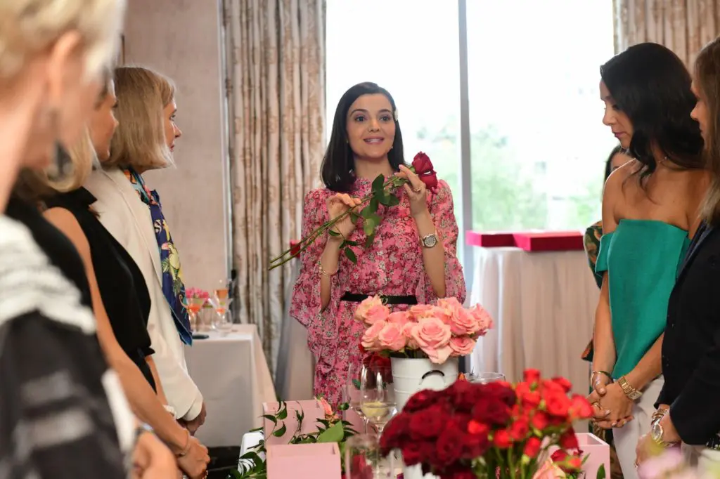 Joybox Flowers owner Leila Asgari explains the fine art of flower arranging at Zadok Jewelers' Pasquale Bruni luncheon at La Table.
