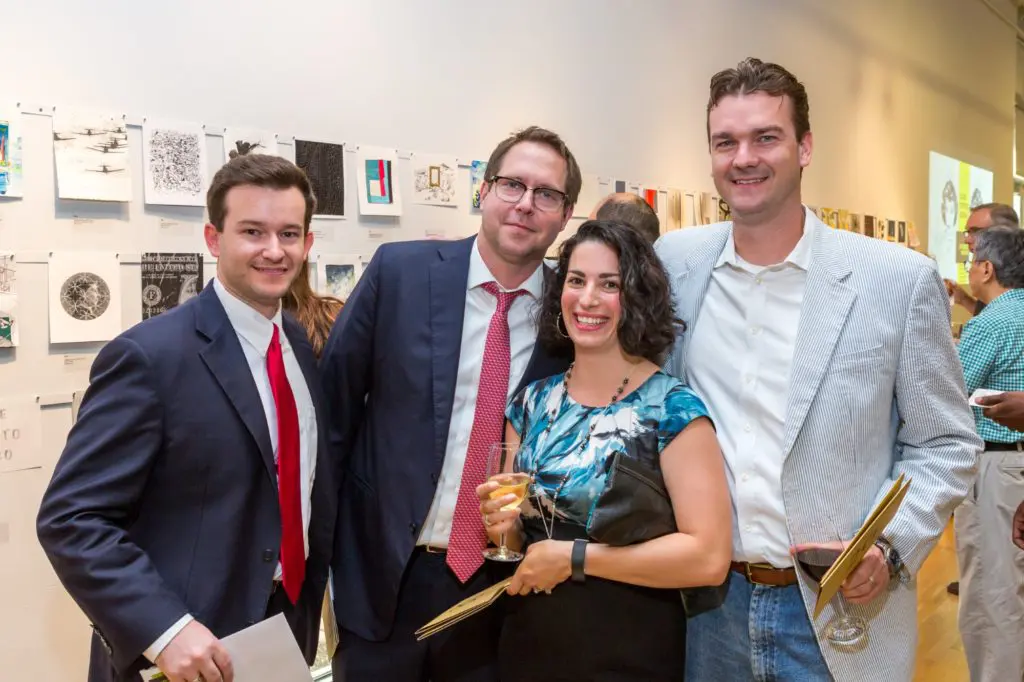 Ryan Cunningham, Russell Smith, Martha Daniels, co-chair Kevin Clark at DiverseWorks' Luck of the Draw. (Photo by Alex Barber)