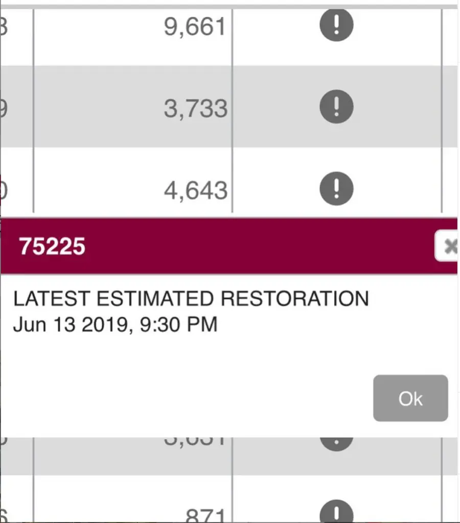 The estimated date for power restoration in Preston Hollow is Thursday night. Photo by @malleyg via Instagram