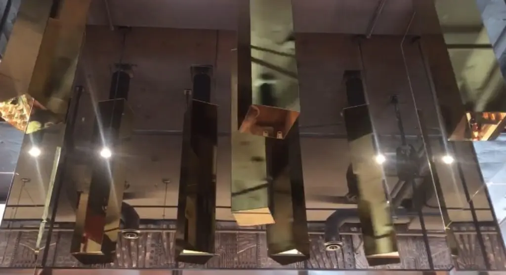 The ceiling sculpture is kinetic and reflective.  (Photo by Public Content)
