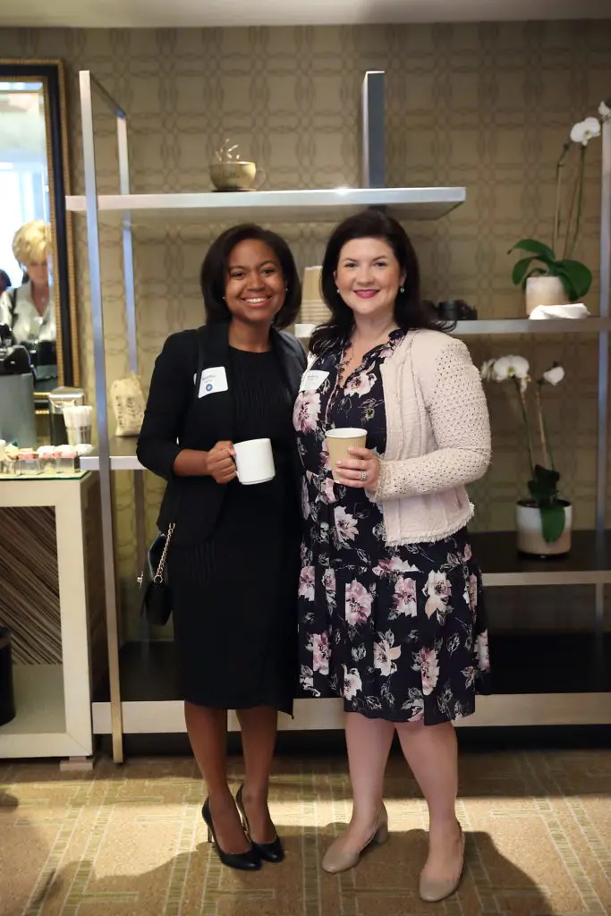 Shelitha Smodic, Kathryn Thomas at Dress for Success Houston Corporate Guild Power Breakfast. (Photo by Quy Tran)