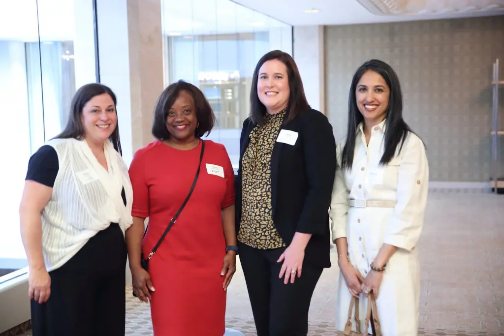 Sidney Fagan, Sheila Shackelford, Julia Ford, Shveta Pillai at Dress for Success Houston Corporate Guild Power Breakfast. (Photo by Quy Tran)