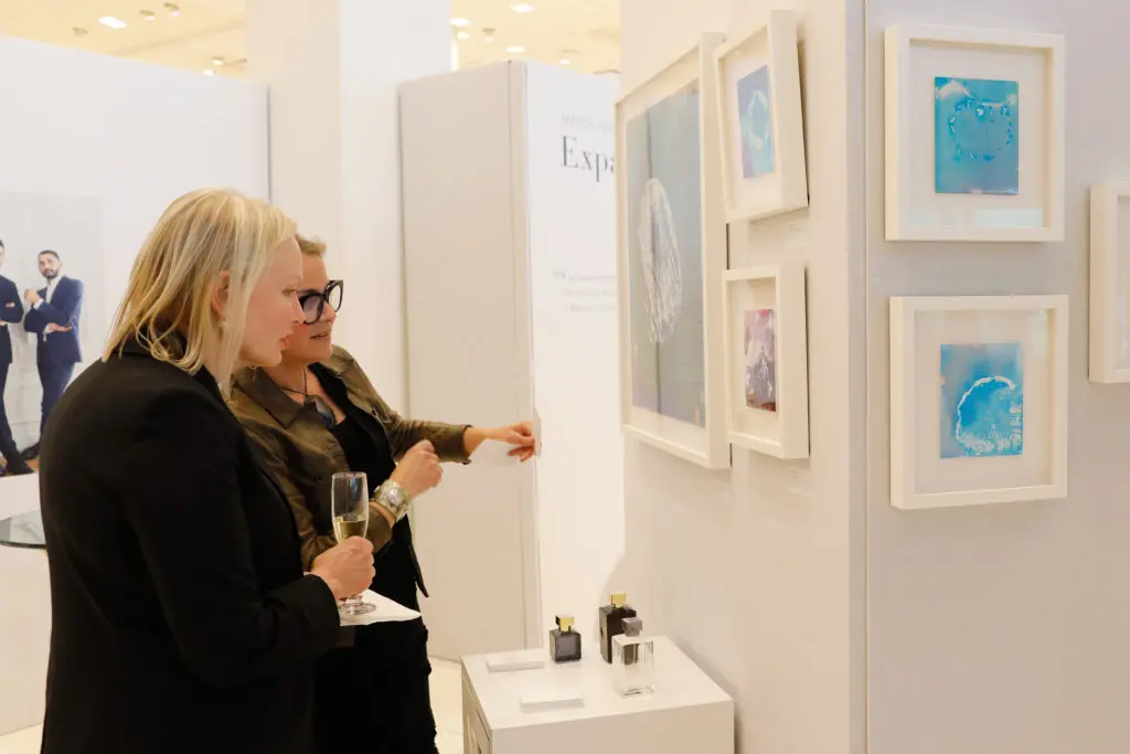 Jan Vitenas, Joan Tanis at Maison Francis Kurkdjian's "Expanded Drops" at Neiman Marcus. (Photo by Priscilla Dickson)