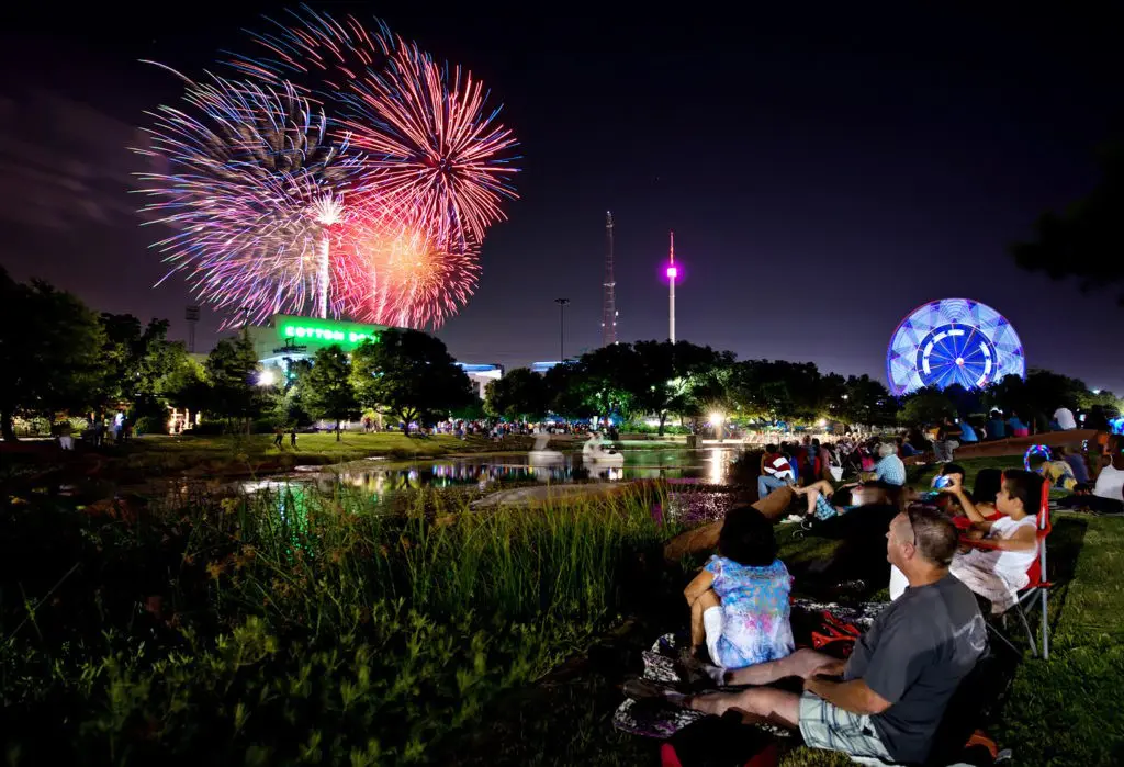 Fair Park Fourth includes a fireworks show and games and rides in the Midway. Courtesy of Fair Park