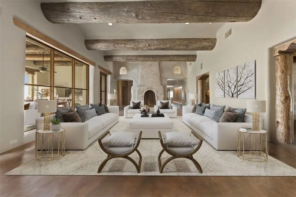 The living space is rustic-chic. 