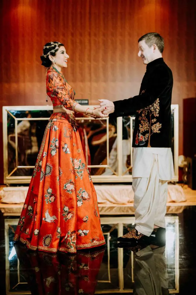 Puja Verma and her mother, chef Kiran Verma, traveled to India to acquire the clothing for each of the wedding festivities. This gown by Tarun Tahiliani. (Photo by Philip Thomas)