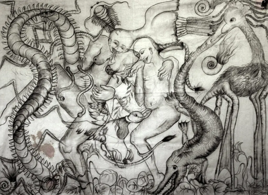 Amita Bhatt's "A Fantastic Collision of the Three Worlds V," 2009, at Deborah Colton Gallery 