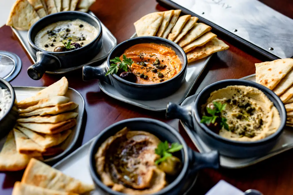 Assorted dips at Ouzo Bay (Photo by Kirsten Gilliam)