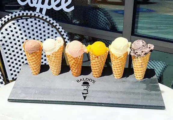 You can order a flight of ice cream at Baldo's Ice Cream & Coffee.