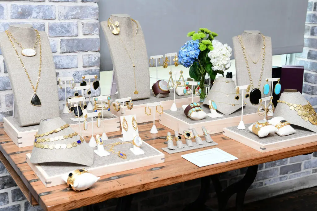 A sample of Christina Greene jewelry on display at the party at a'Bouzy. (Photo by Daniel Ortiz)