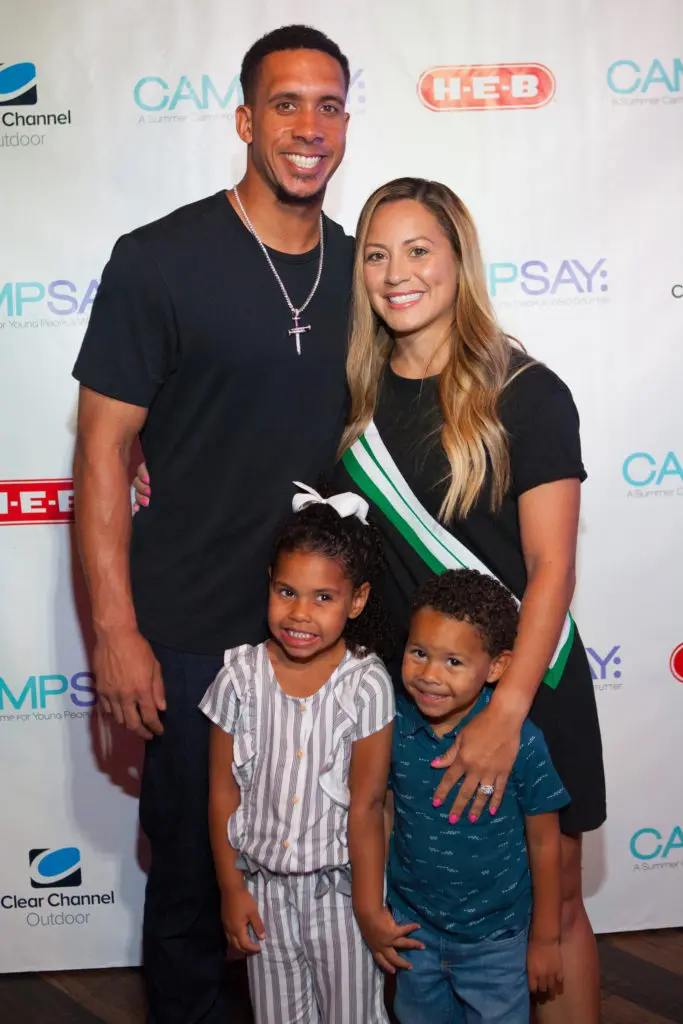 Astros left fielder Michael Bantley, with wife Mariah and children, Michael Brantley III, Melissa Brantley (Photo by Todd Parker, STP Images)