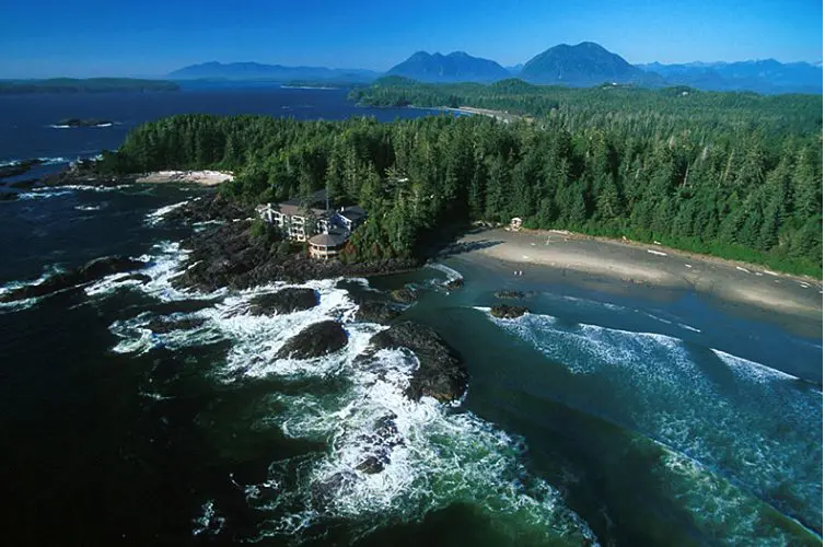 An aerial view of the Wickaninnish Inn in Tofino.