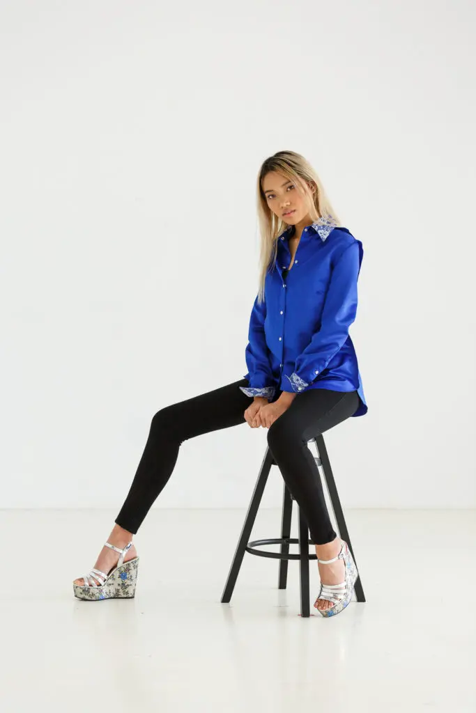 The Ava shirt, all satin and lace, offers an ode to Ava Gardner. 