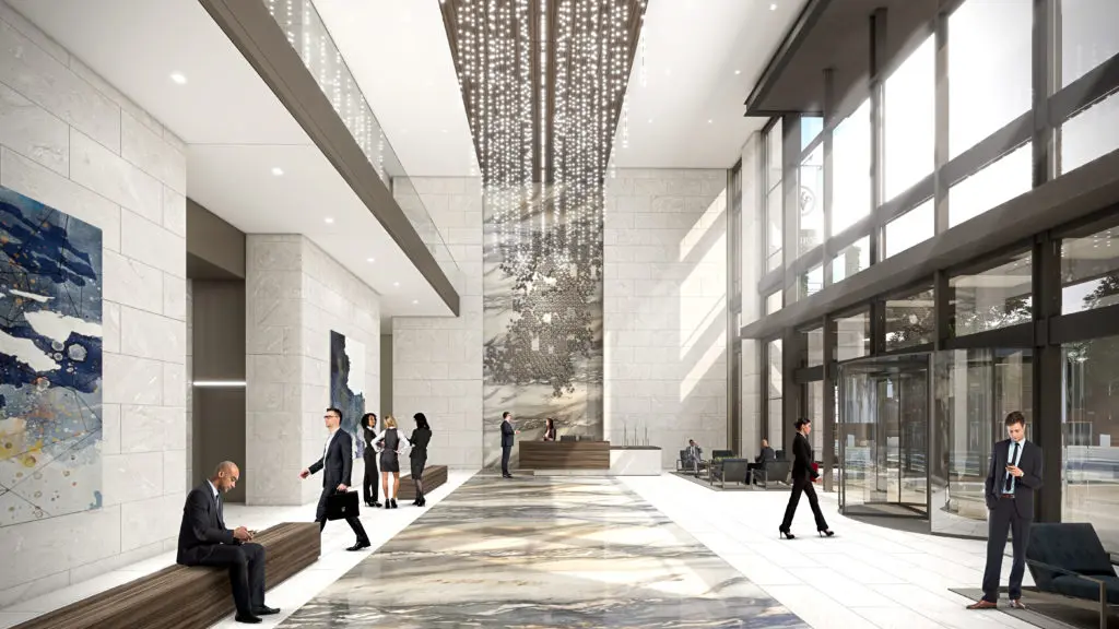 A rendering of the Weir's tower lobby. Courtesy of GFF