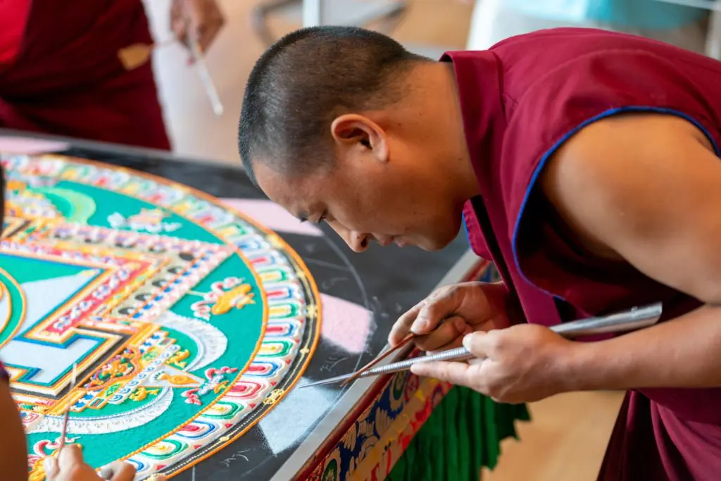 Mandala Sand Painting featuring the Tibetan Buddhist monks from Drepung Loseling Monastery in India takes over Asia Society Texas Center this weekend.