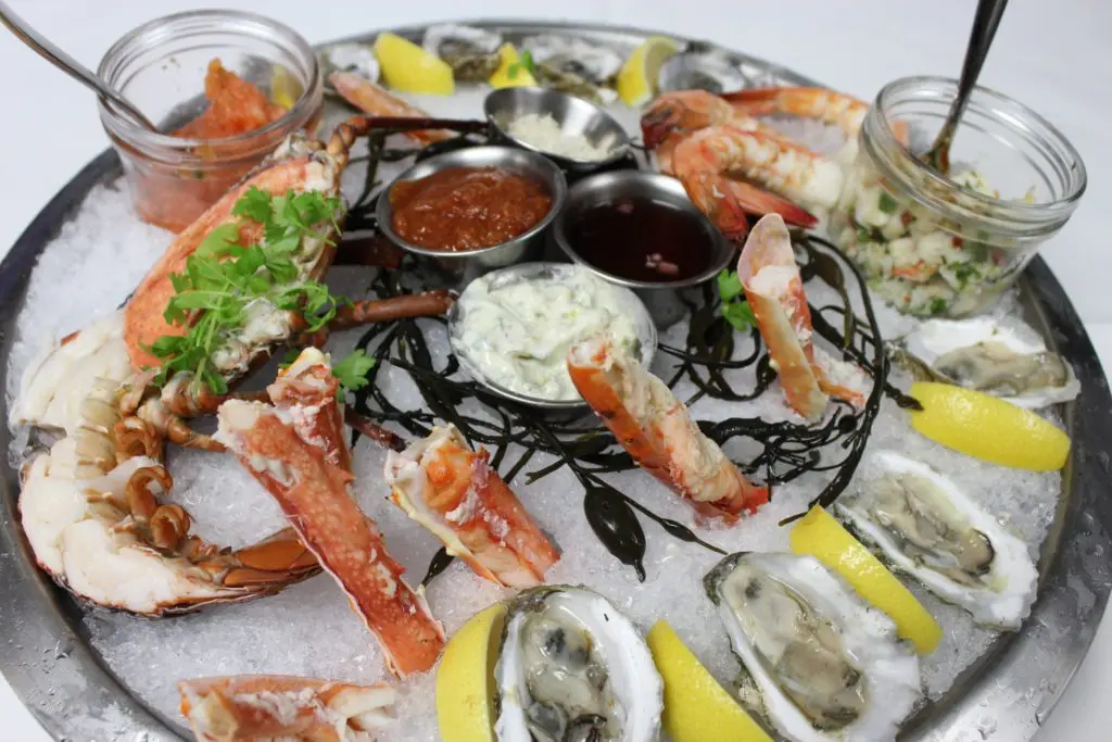 The Grace Seafood Tower has king crab legs, oysters, and more. Courtesy of Grace