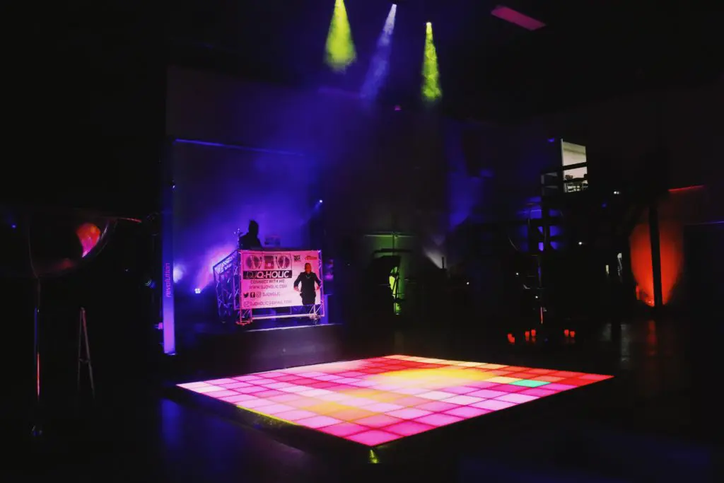 The lighted dance floor part of the night orchestrated by Common Polished. (Photo by Sean Bennett)