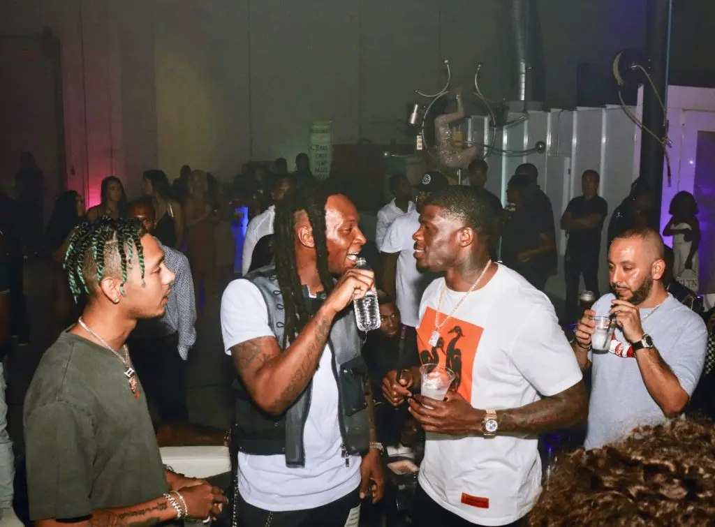 Dice Soho, DeAndre Hopkins, Andre Johnson (Photo by Sean Bennett)