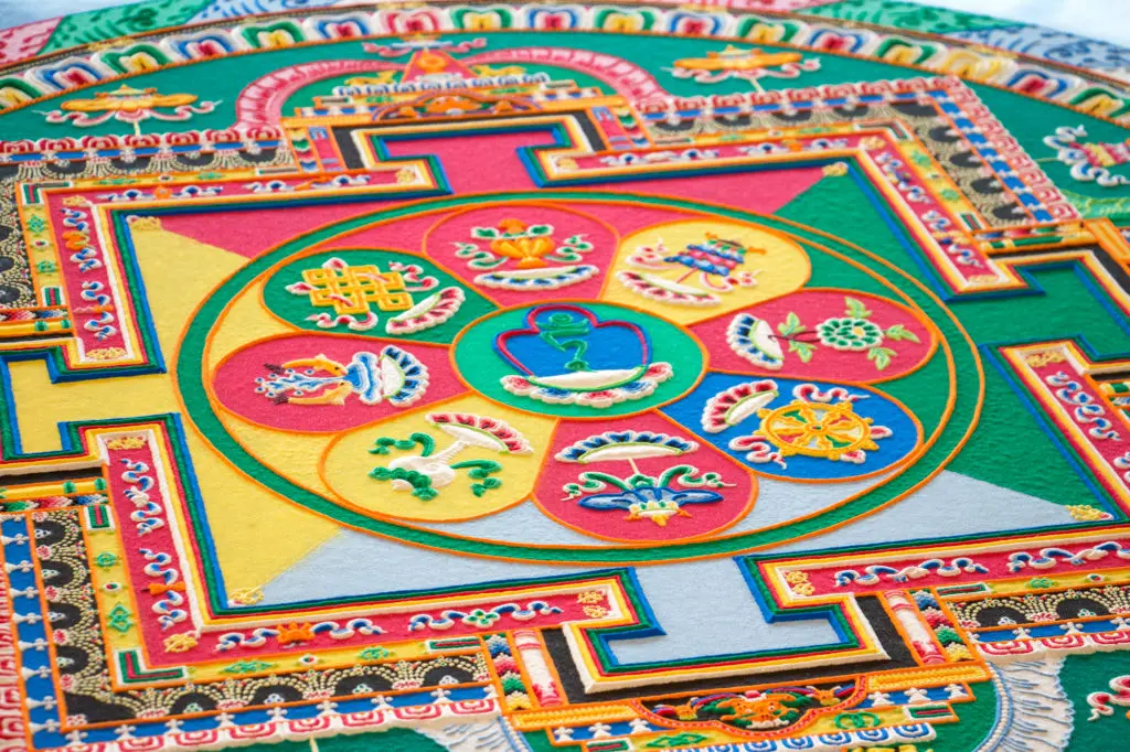 A close-up of a sand mandala. Try your hand at one this Saturday at Asia Society Texas Center.