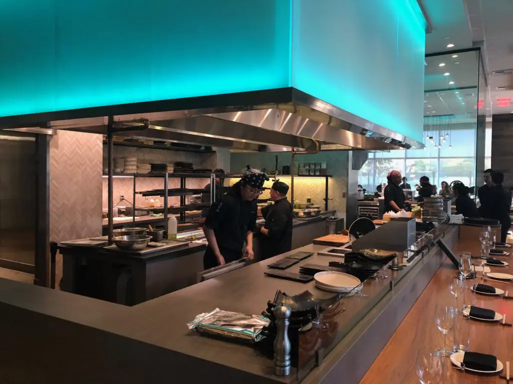 The overhead panel above the grill changes colors throughout the night running through a palette of rainbow pastels.