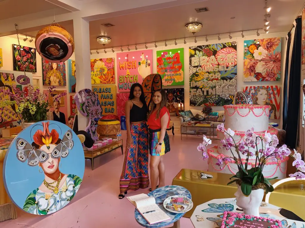 PaperCity summer interns and interviewers Gia McCrae and Nicole Betts take in Longshore's colorful and eye-popping gallery in New Orleans.