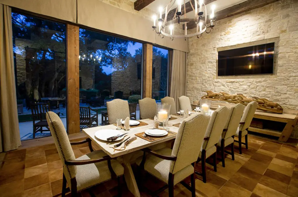 The ranch features several dining areas, here the formal dining room. (Photo by Michael Hunter)