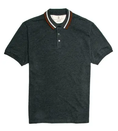 Brunello Cucinelli dark grey polo, available at Stanley Korshak, $595.