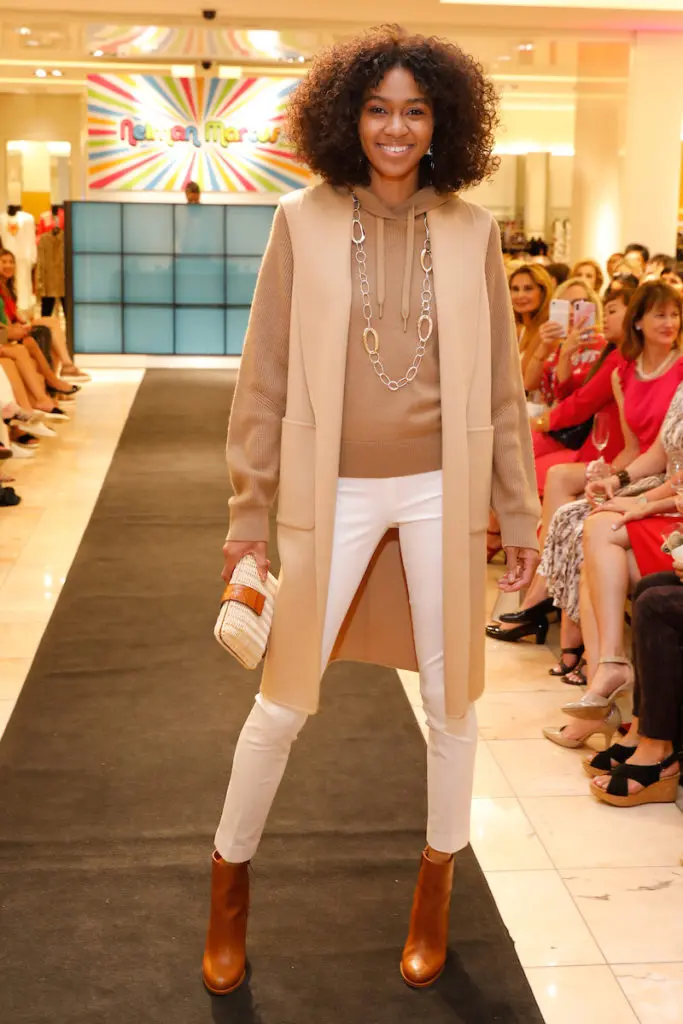 Rag & Bone cashmere hoody, NM cashmere duster, Tahari pant, Nancy Gonzalez handbag
 (Photo by Priscilla Dickson)