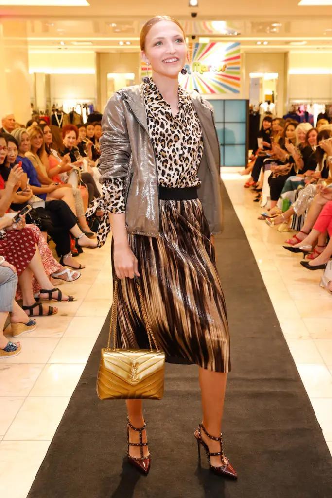 Escada blouse, Alice & Olivia skirt, St. Laurent handbag (Photo by Priscilla Dickson)