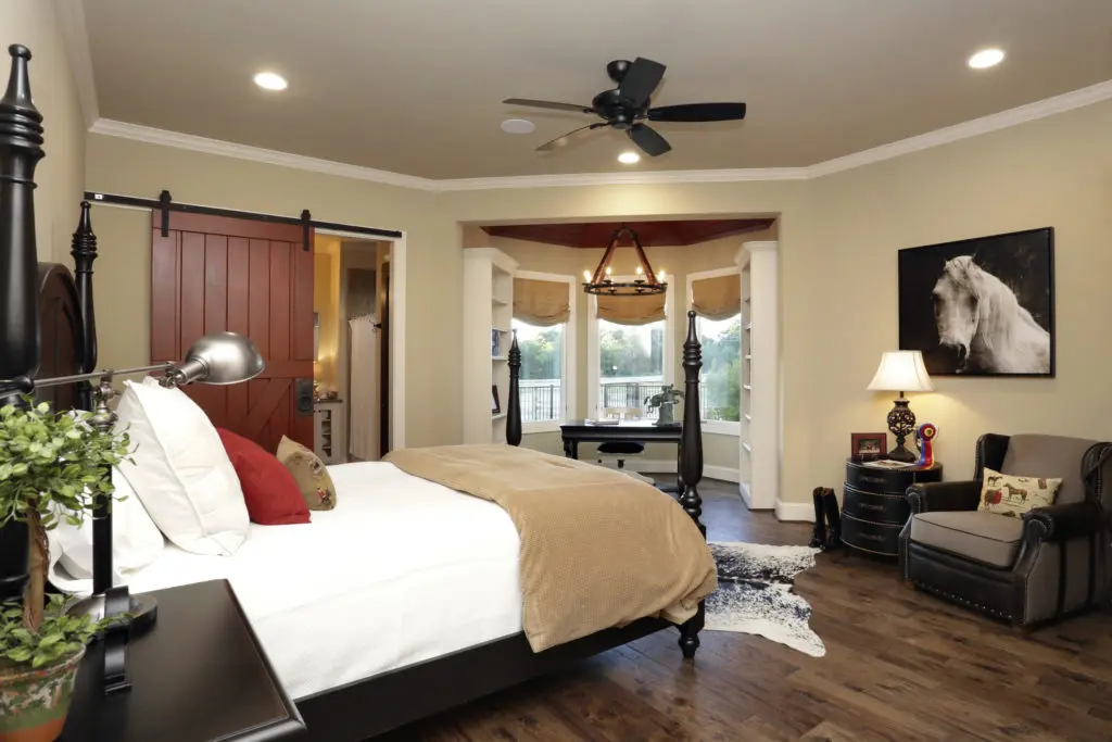 Bedrooms have a ranch-like feel with contemporary comforts.