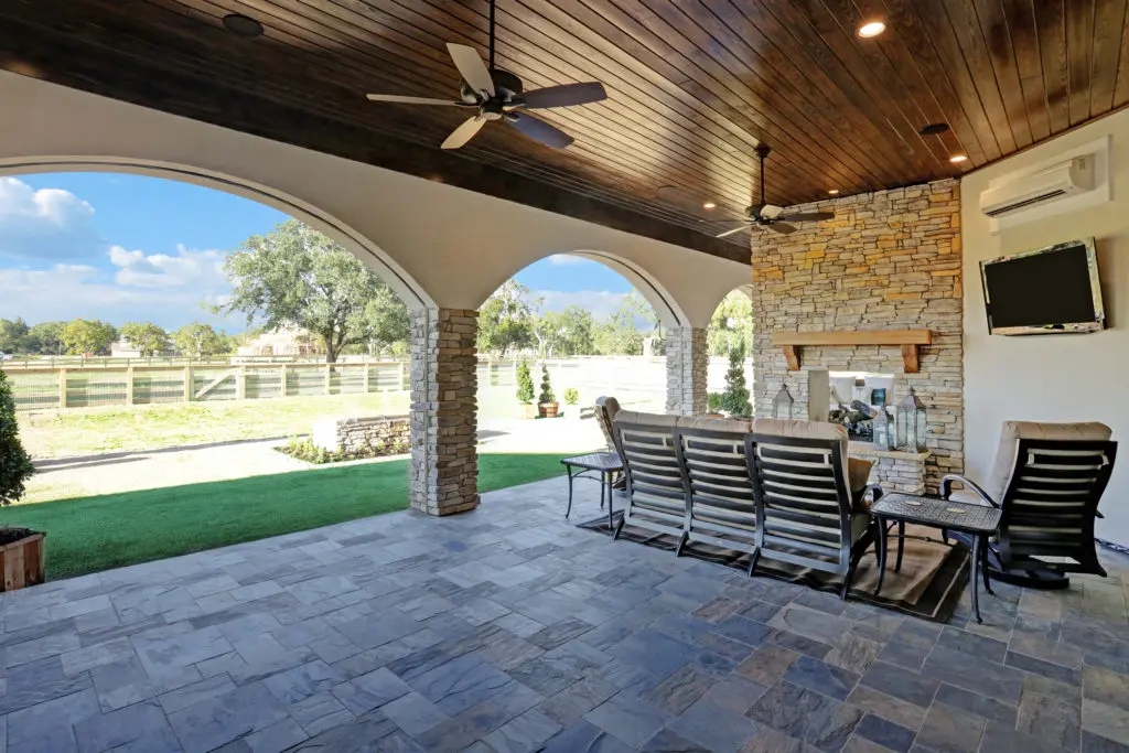 The terrace is ideal for outdoor entertaining during cooler months.
