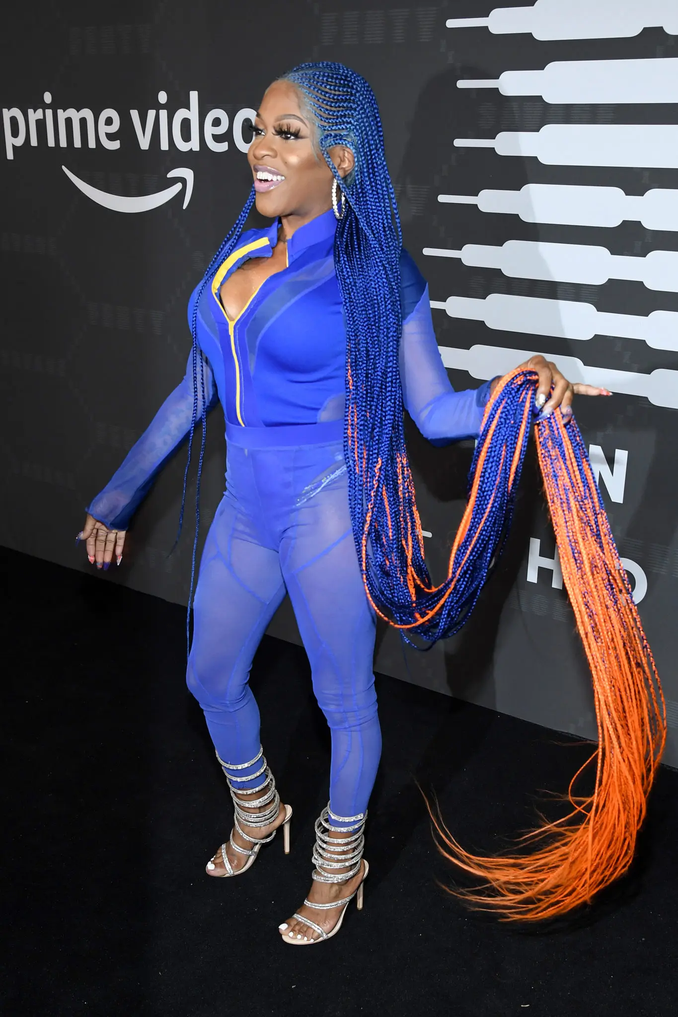 Lil' Mo posed for photographers at the Savage X Fenty Show. (Photo by Kevin Mazur/Getty Images for Savage X Fenty Show Presented by Amazon Prime Video )