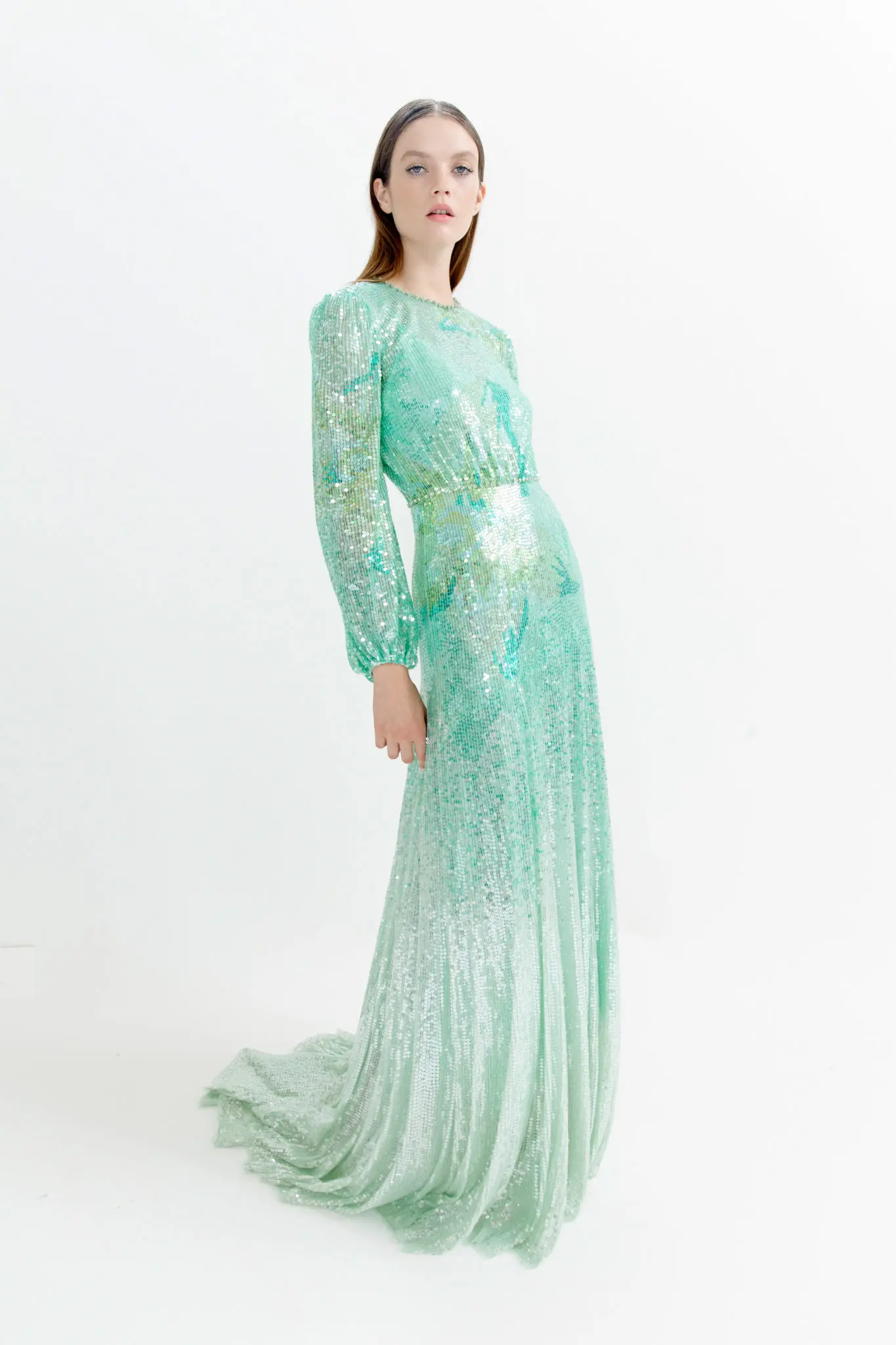Jenny Packham pistachio green sequin ombre evening gown. (Photo courtesy of Jenny Packham)