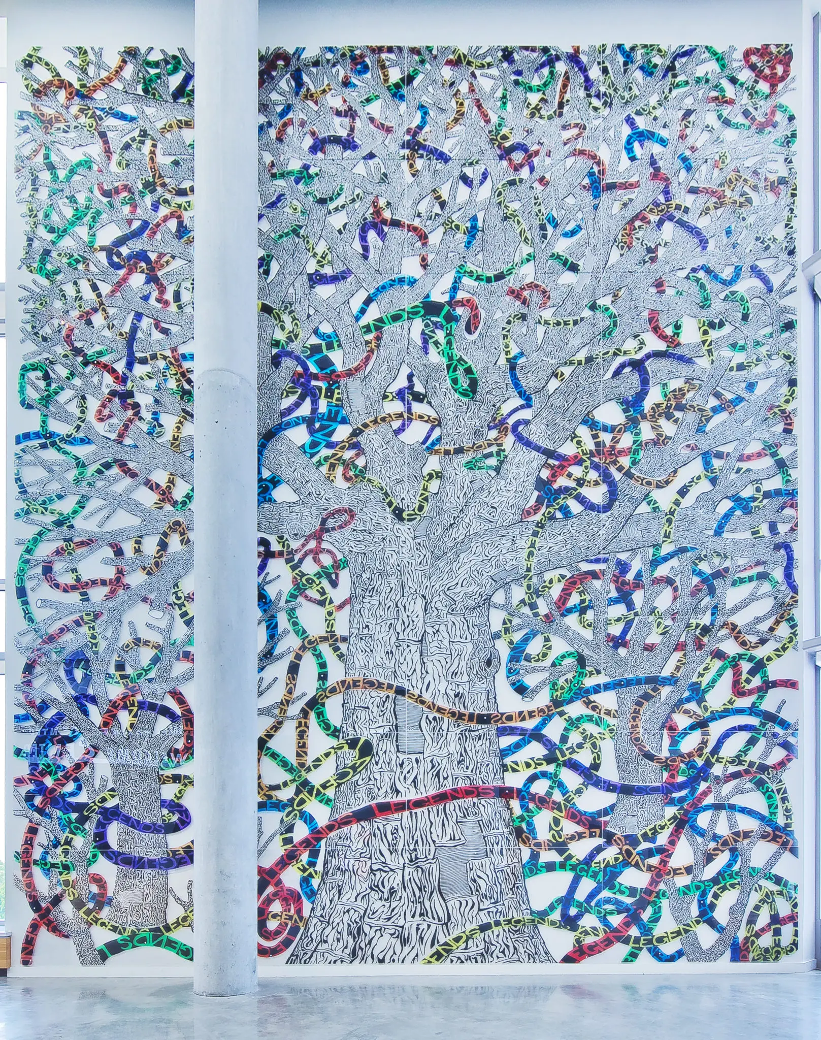 Trenton Doyle Hancock’s "LEGENDS," 2015, at the University of Houston-Downtown.