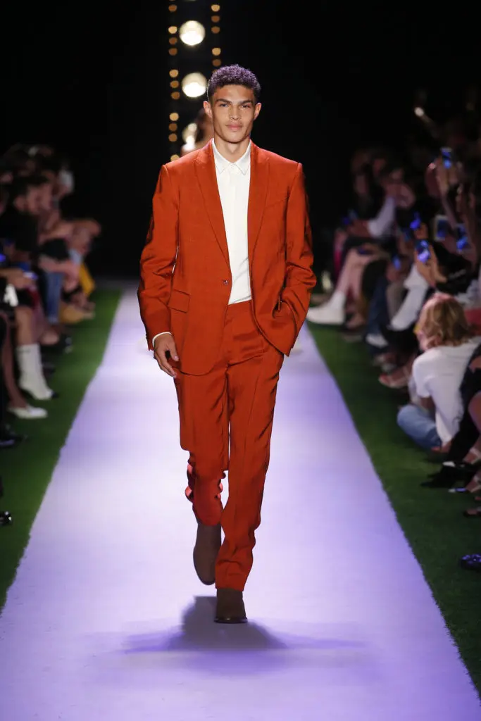 Brandon Maxwell introduced 10 menswear looks, including an attention-getting red suit. (Photo courtesy of Brandon Maxwell.)