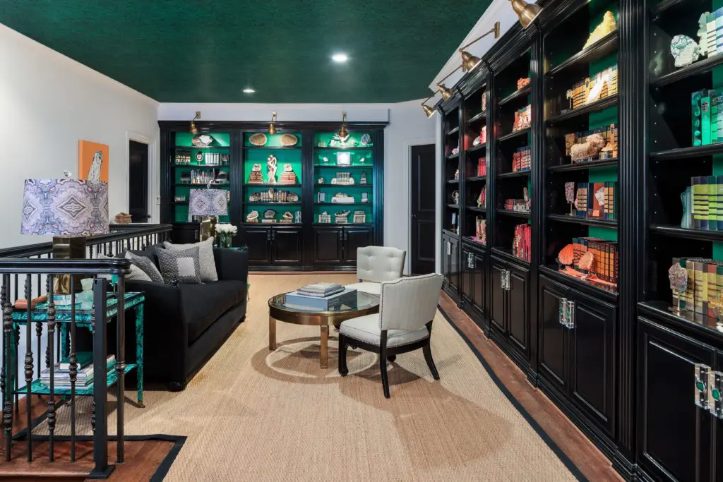 The library is a remarkable shade of emerald. 