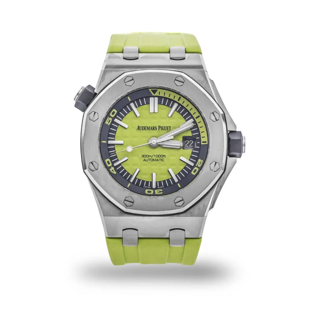 Audemars Piguet Royal Oak Offshore Limited Edition with green and blue dial, and lime green rubber strap