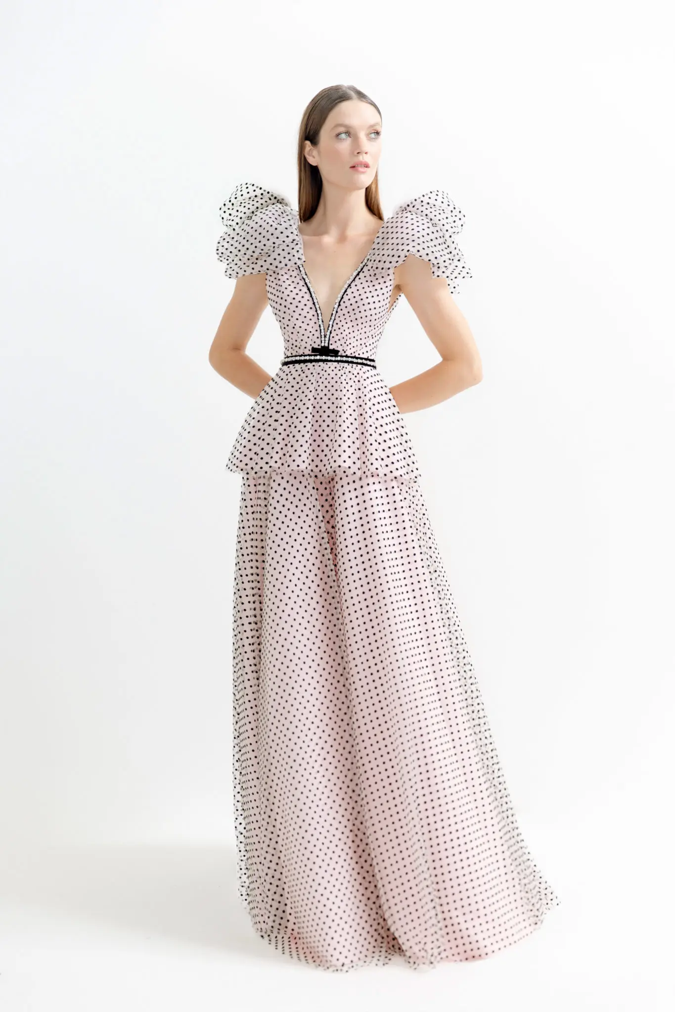 Jenny Packham pink and black polka dot tulle gown with crystal appliqué. (Photo courtesy of Jenny Packham)