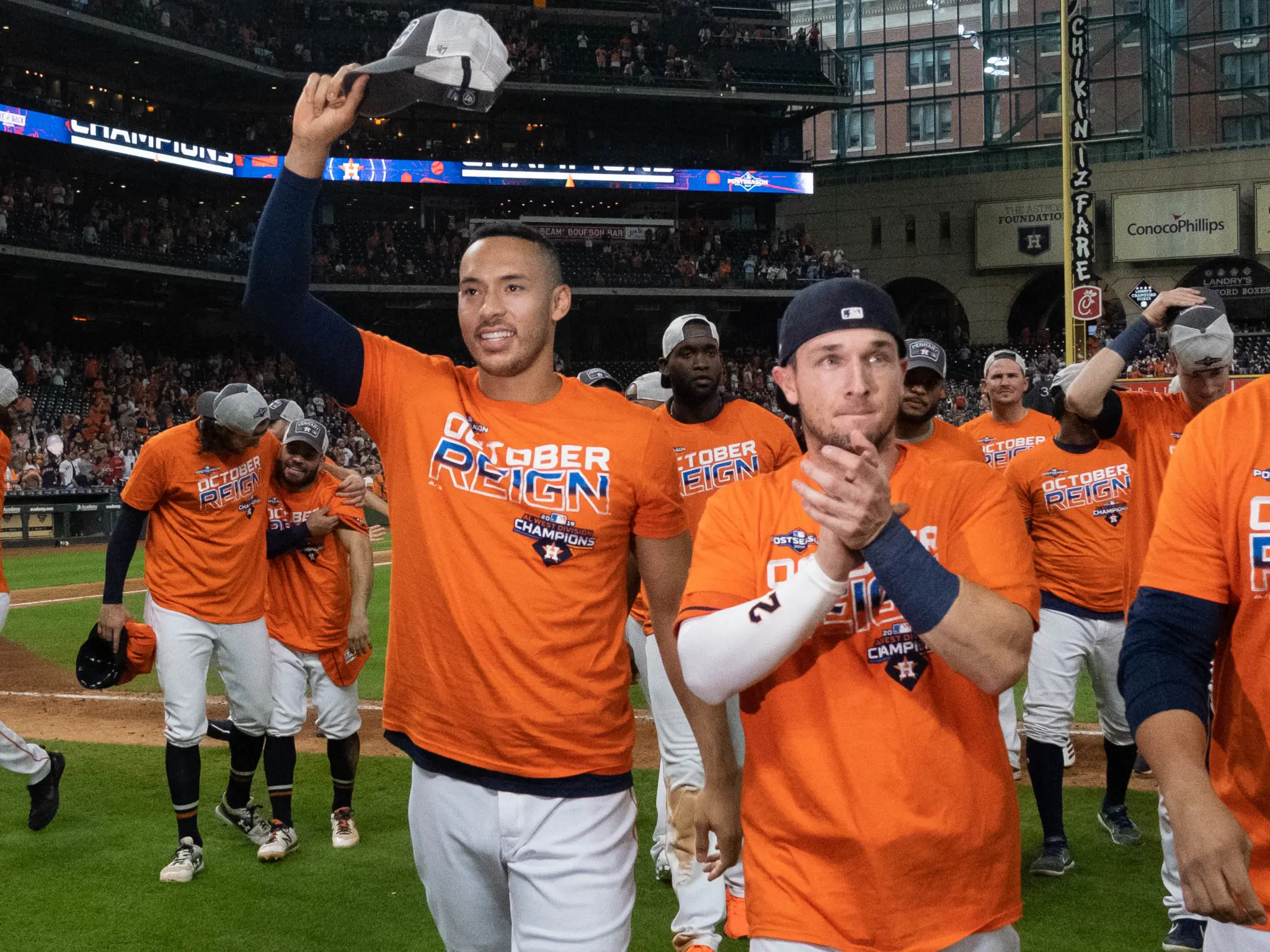 The Houston Astros have celebrated a lot over the years with Carlos Correa. (Photo by F. Carter Smith)