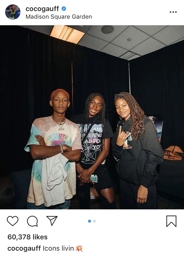 Jaden Smith, Coco Gauff, & Willow Smith at Madison Square Garden. Courtesy of @cocogauff