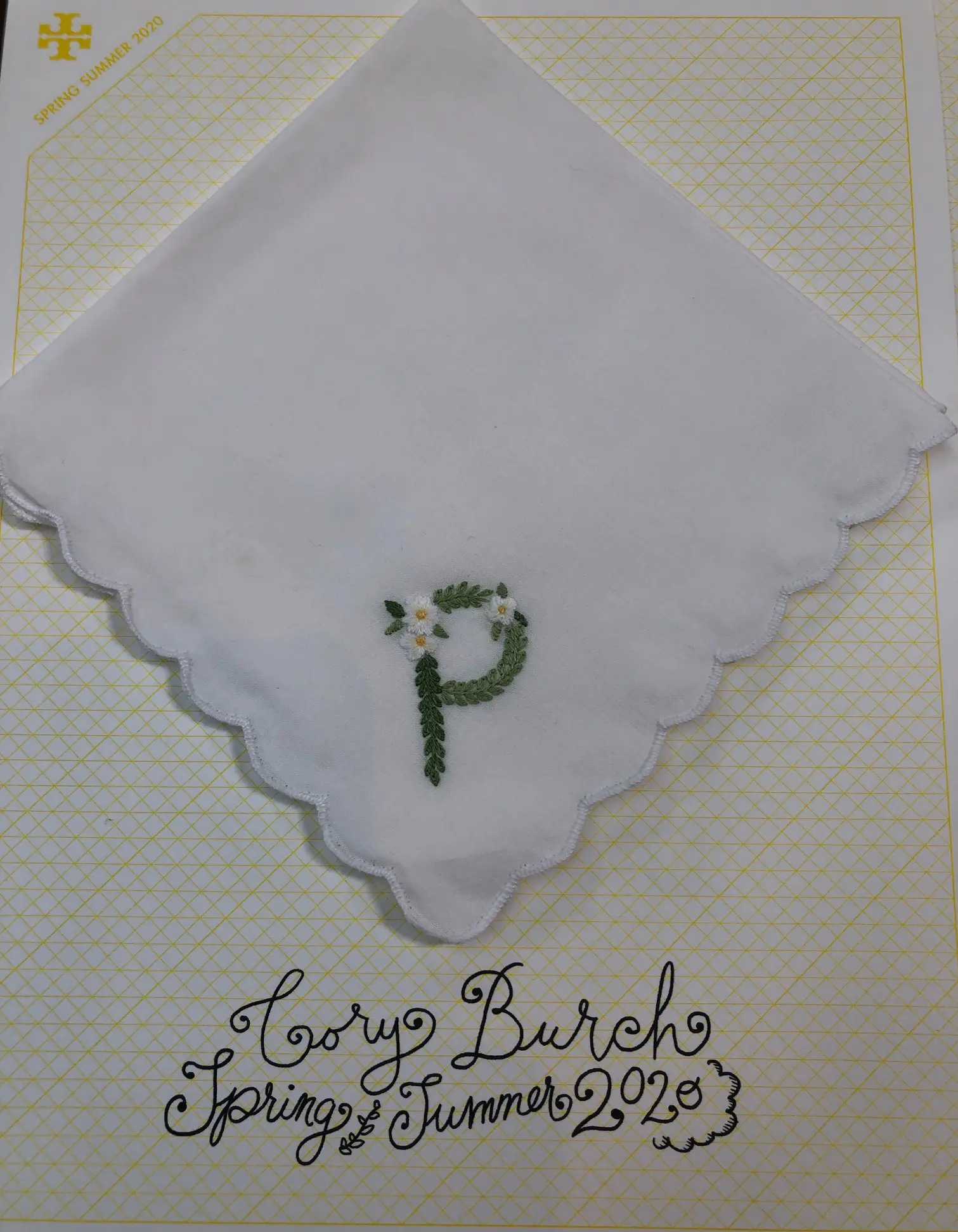 Each guest at the Tory Burch runway show received an monogrammed  handkerchief. (Photo by Clifford Pugh)
