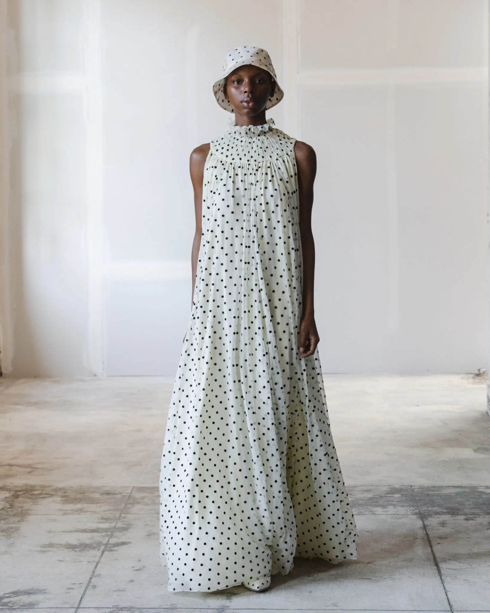 Adam Lippes ivory polka dot flocked dress matching pumps. (Photo courtesy of Adam Lippes)