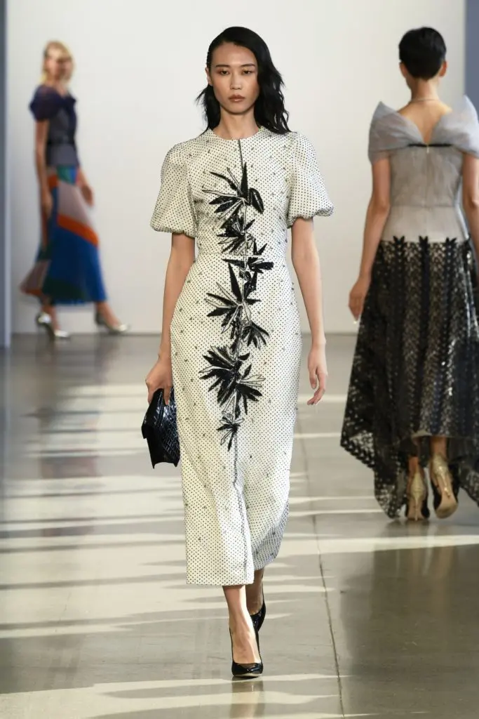 Bibhu Mohapatra ivory point d'esprit sheath dress with black paradise flower embroidery. (Photo courtesy of Bibhu Mohapatra)